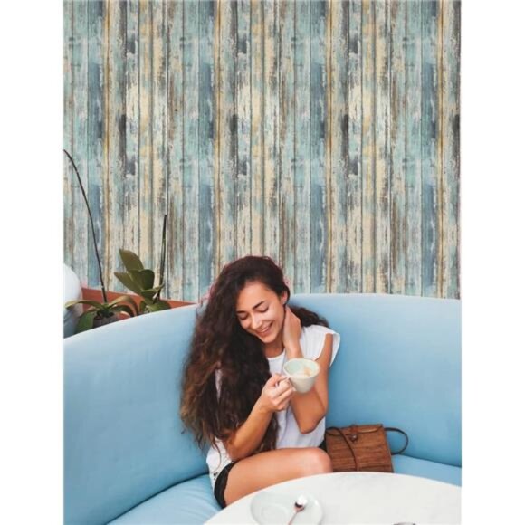 Wood Contact Paper 15.7"x118" Self-Adhesive Wood Peel and Stick Wallpaper Blue - Picture 6 of 7